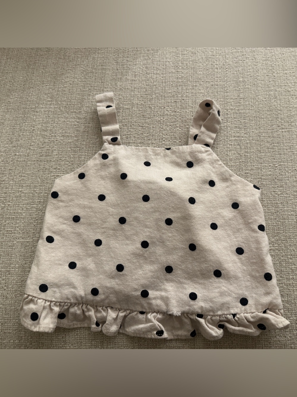 Zara Cream Tank Top with Black Polka Dots and Ruffle Hem